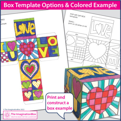Valentine's Day Pop Art Box printable art activity for kids