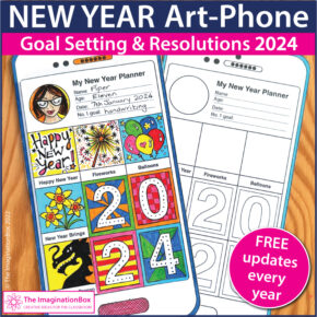 New Year cell phone art and writing activity for kids