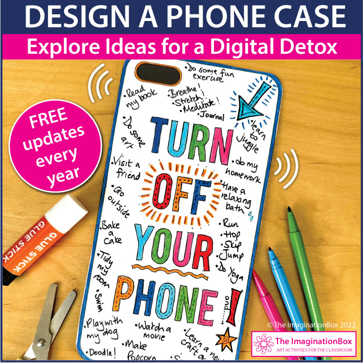 New Year cell phone art and writing activity for kids