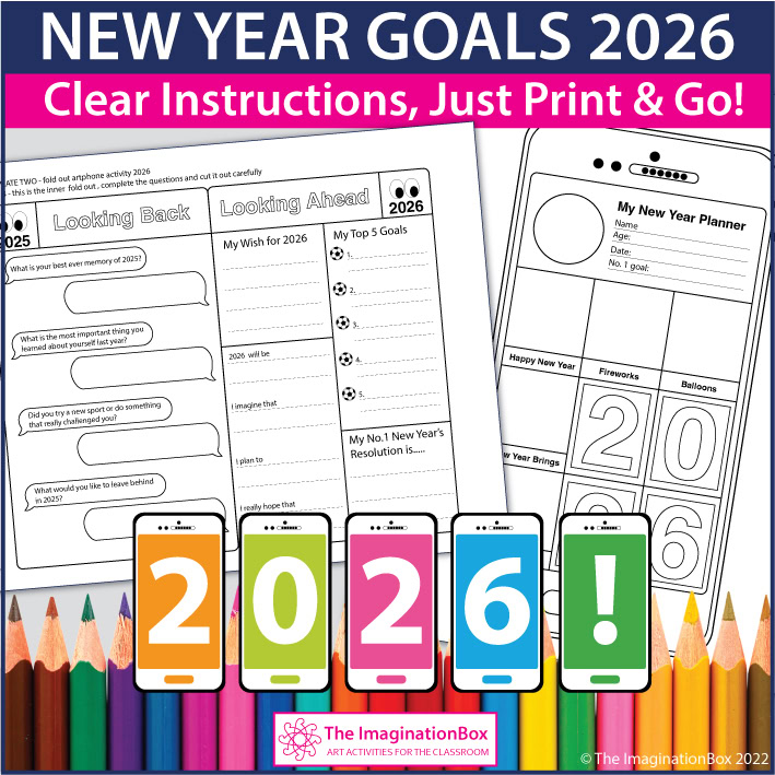 New Year cell phone art and writing activity for kids