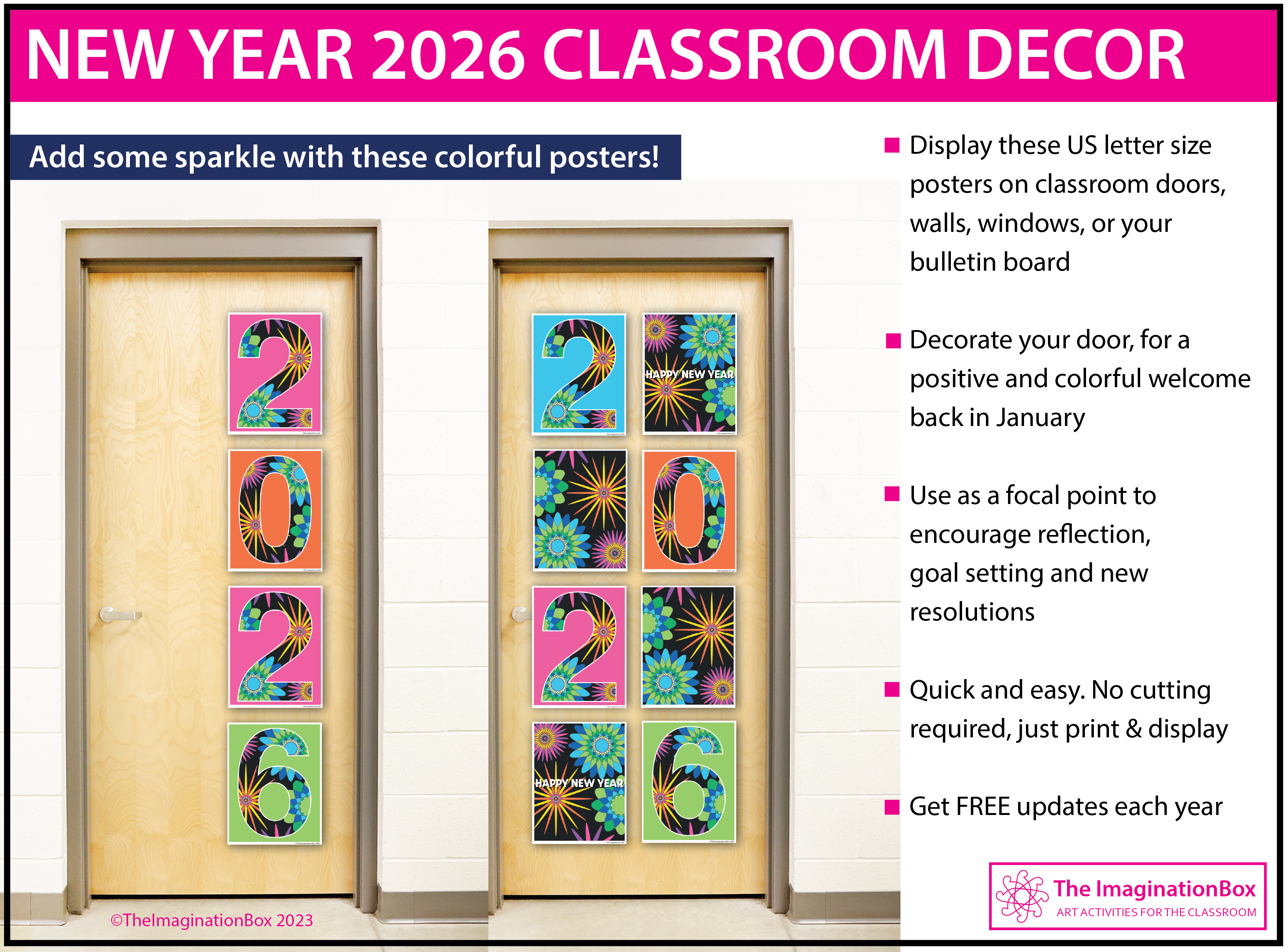 New Year 2025 classroom door decorations and posters