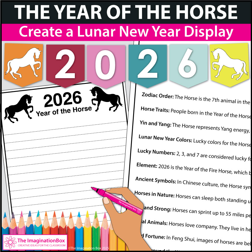 Year of the Horse 2026 coloring page worksheets for kids