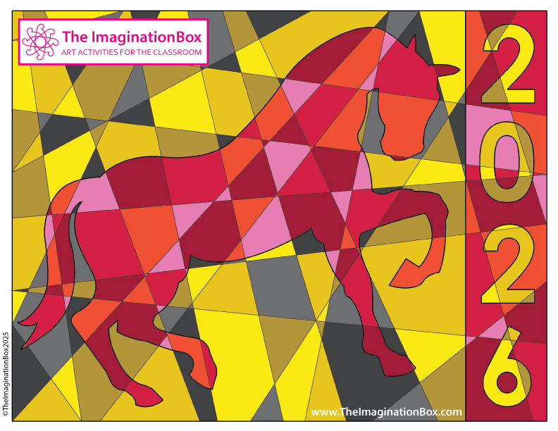year of the horse illustration, abstract, geometric, cool colors