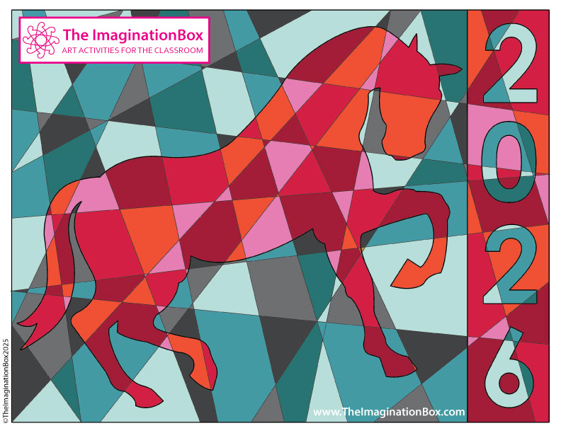 year of the horse illustration, abstract, geometric, cool colors