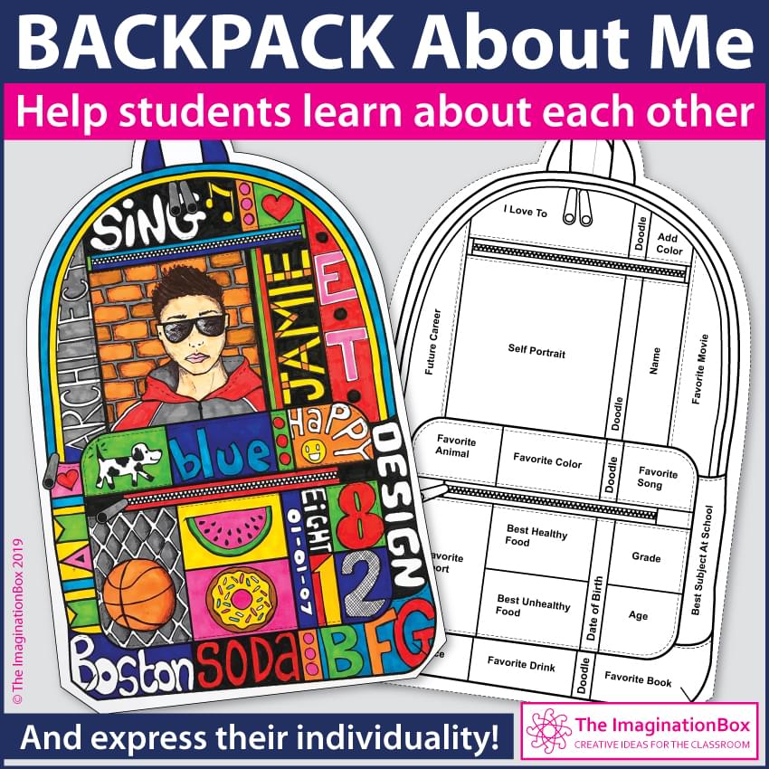 a printable backpack all about me back to school art and writing activity for kids